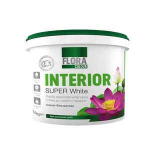 Краска интерьерная акриловая FLORA Сolour Super White INTERIOR белая 1,4 кг