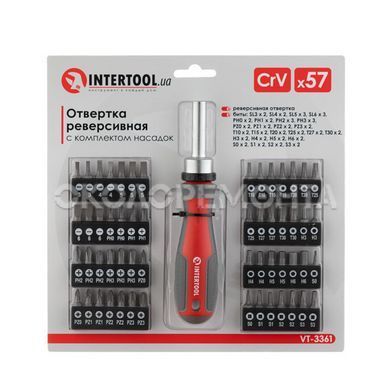 Отвертки и отверточные насадки Отвертка реверсивная с комплектом насадок 57 ед INTERTOOL VT-3361