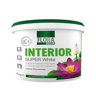 Краска интерьерная акриловая FLORA Сolour Super White INTERIOR белая 1,4 кг