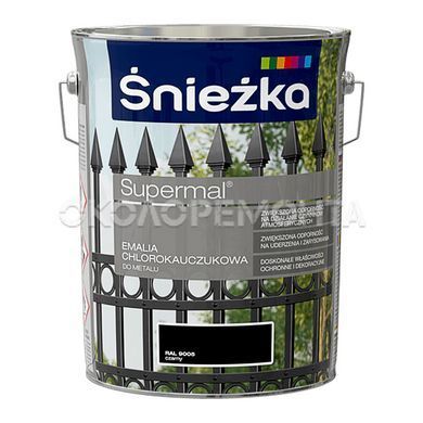 Эмаль хлоркаучуковая для металла ŚNIEŻKA Supermal черная ( RAL 9005 ) 5 л