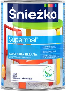 Эмаль акриловая Sniezka Supermal A400 белый шелковистый глянец 0,8 л