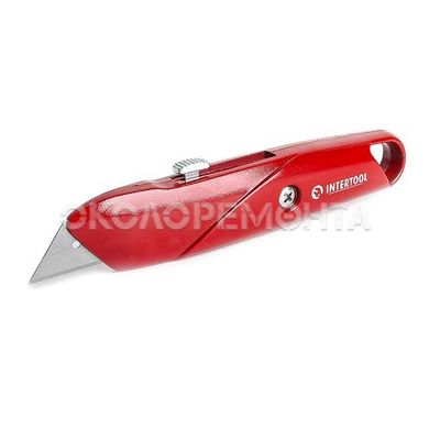 Режущий инструмент Нож с выдвижным трапециевидным лезвием, металлический корпус INTERTOOL HT-0505