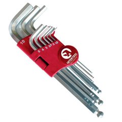 Ключи Набор Г-образных шестигранных ключей с шарообразным наконечником, 9 ед.,1,5-10 мм, Cr-V, 55 HRC Big INTERTOOL HT-0603