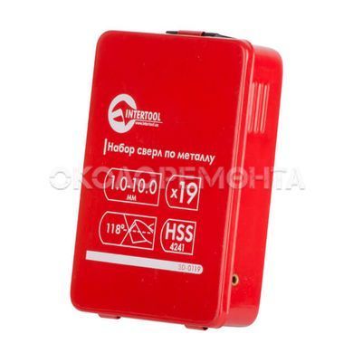 Сверла Набор сверл по металлу HSS 19 шт (1.0-10.0) INTERTOOL SD-0119