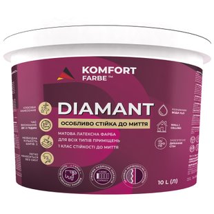 Особенно стойкая к мытью матовая латексная краска Komfort Farbe DIAMANT белая 10 л