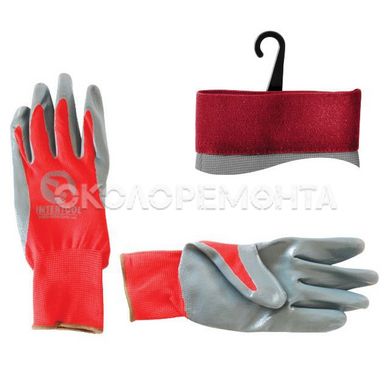 Перчатки Перчатка красная вязанная синтетическая, покрытая серым нитрилом на ладони 10" INTERTOOL SP-0124